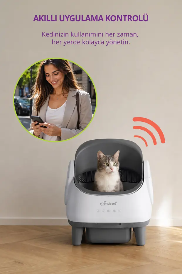 KPLB-10760 Akıllı Otomatik Kedi Tuvaleti | Wi-Fi Kontrollü & Koku Önleyici & Otomatik Temizleme